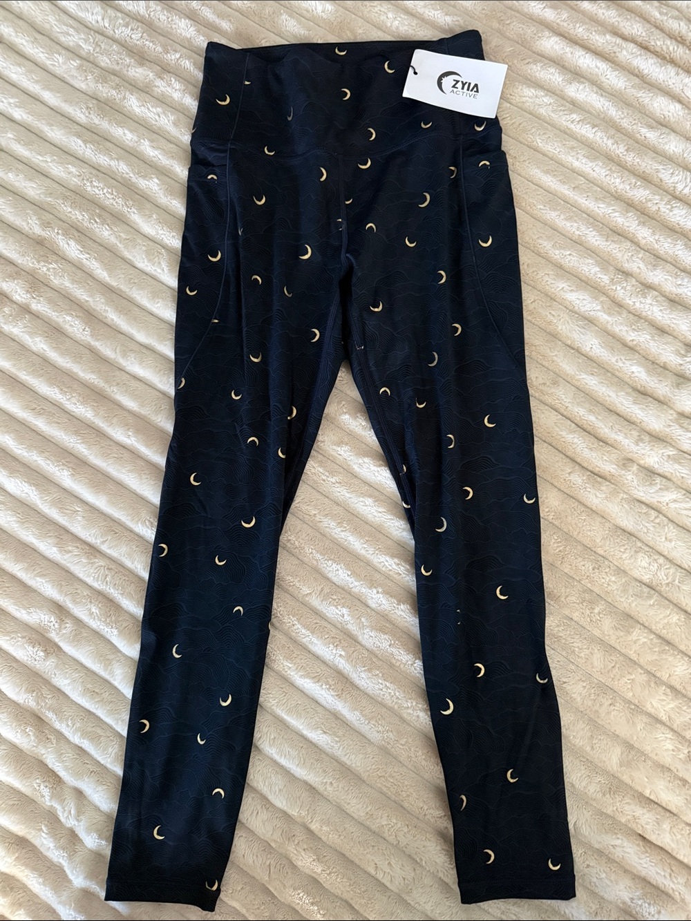 ZYIA Black Leggings with Gold Crescent Moon Print